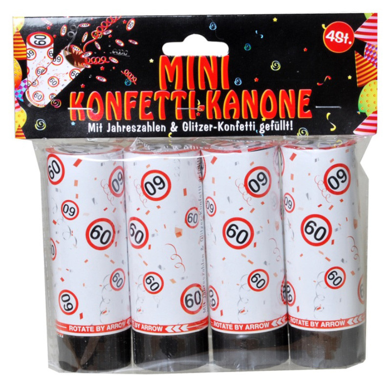 Udo Schmidt Mini-Konfett-Konen 60 mit Jahreszahlen- & Glitzer-Konfetti gefüllt 4-tlg